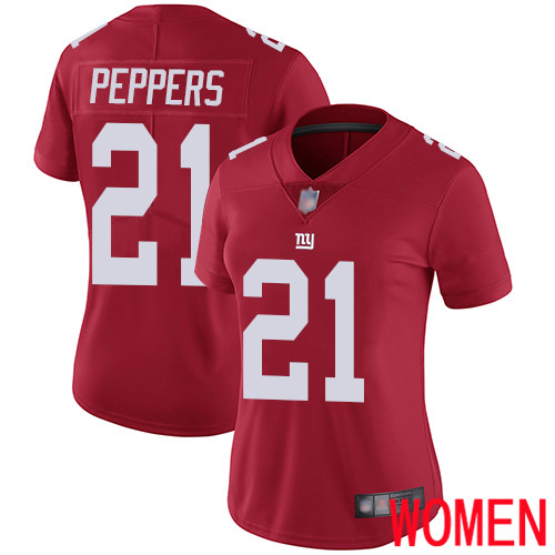 Women New York Giants #21 Jabrill Peppers Red Limited Red Inverted Legend Football NFL Jersey